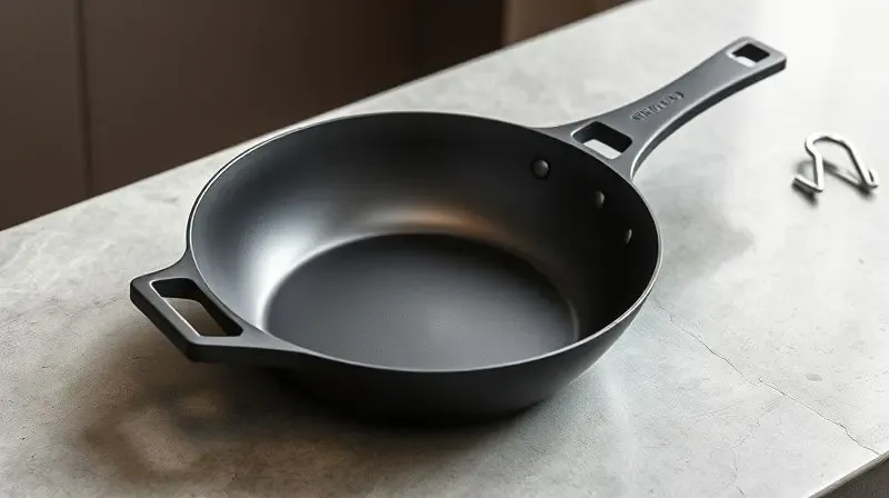 Panela antiaderente com design futurista e minimalista exposta em uma bancada, representando as inovações e tendências do mercado de utensílios.