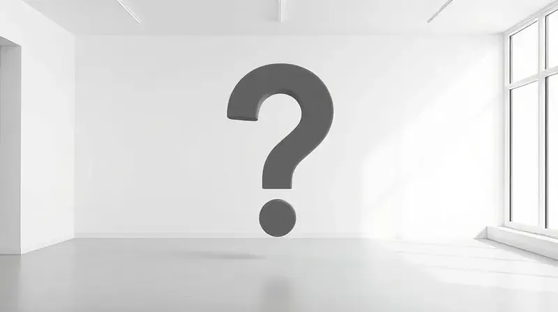 Um grande ponto de interrogação no centro de uma sala, representando as perguntas frequentes sobre ar-condicionado.