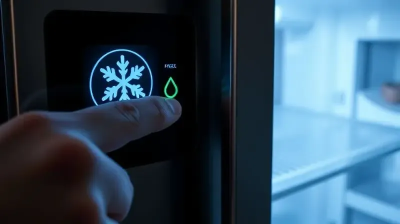 Painel digital de um freezer de dupla função, mostrando os ícones de congelador e refrigerador.