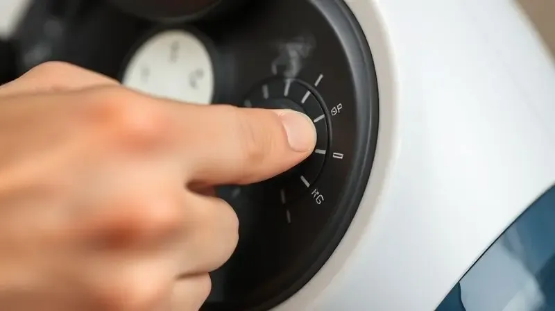 Mão ajustando o botão de controle de pressão em um limpador a vapor, com foco em segurança e precisão do equipamento.