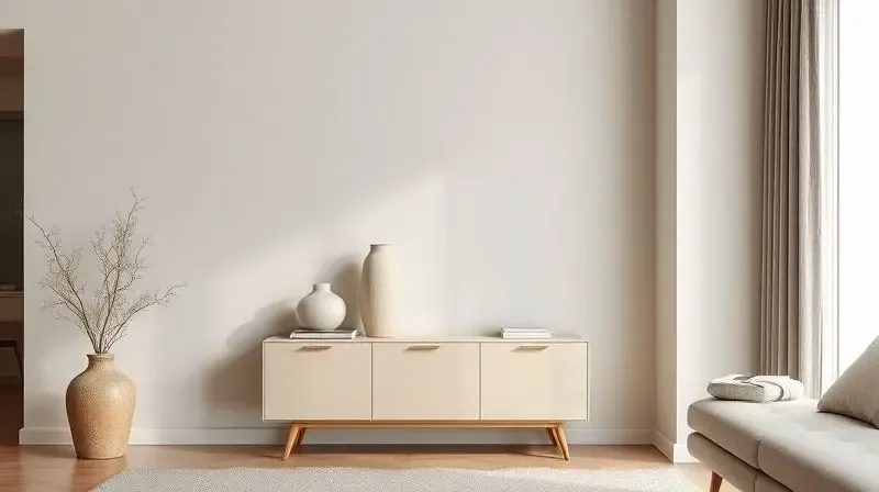 Uma cristaleira moderna em uma sala de estar bem iluminada, demonstrando o que é uma cristaleira e seu uso na decoração.
