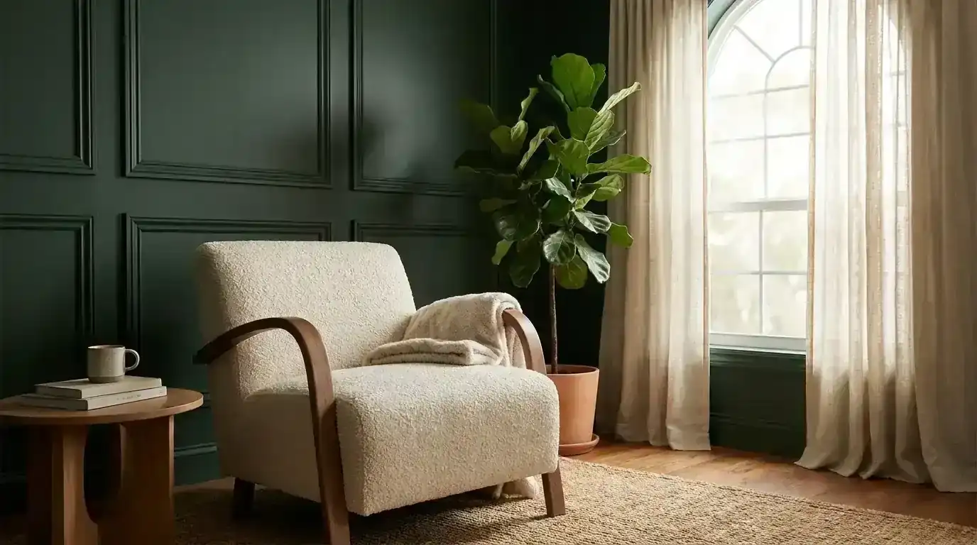 Sala de estar aconchegante com poltrona moderna